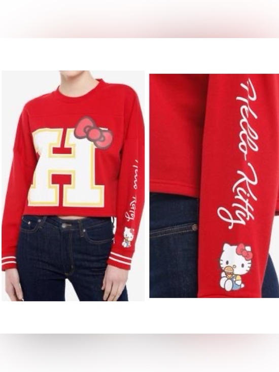 Hello Kitty Tops - Hello Kitty Hot Topic Varsity Crop Sweatshirt Size L